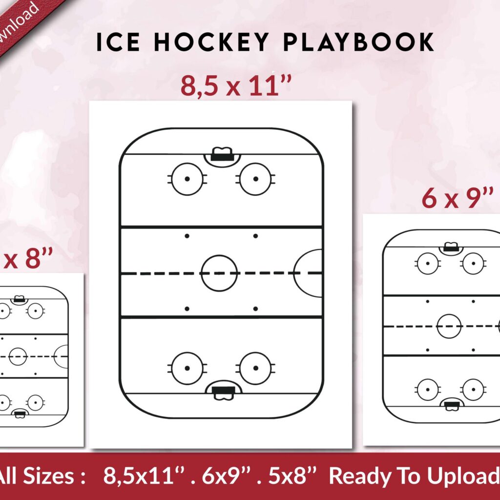 Ice Hockey Playbook 120 pages Ready to Upload PDF used as Low Content Notebook Tracker or Log Book KDP, Size 6×9 8.5×11 5×8 Commercial Use