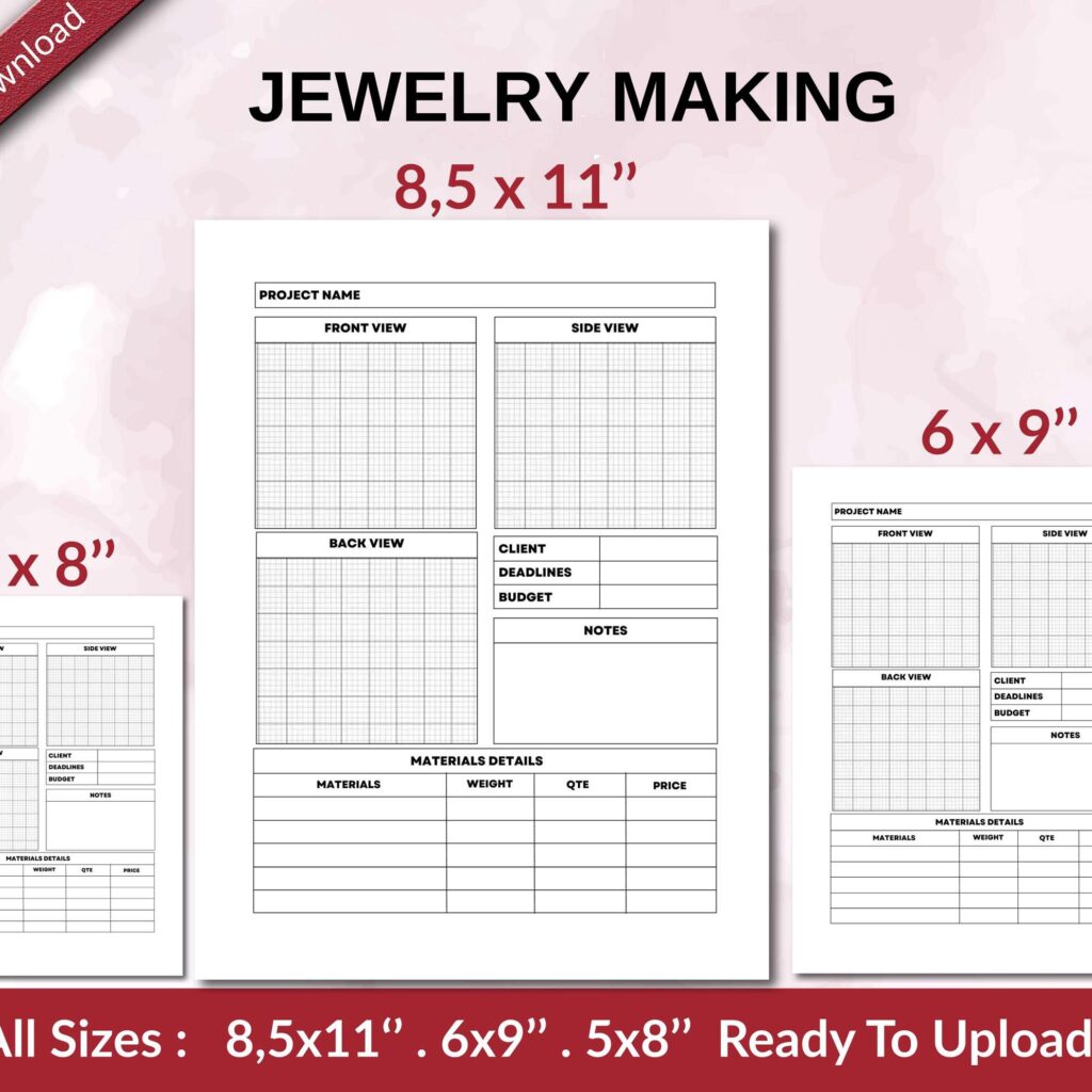 JEWELRY MAKING 120 pages Ready to Upload PDF used as Low Content Planner tracker or Log Book KDP, Size 6×9 8.5×11 5×8 Commercial Use