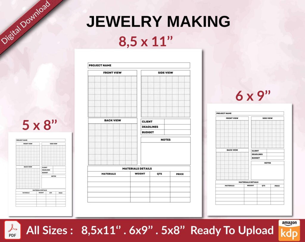 JEWELRY MAKING 120 pages Ready to Upload PDF used as Low Content Planner tracker or Log Book KDP, Size 6×9 8.5×11 5×8 Commercial Use