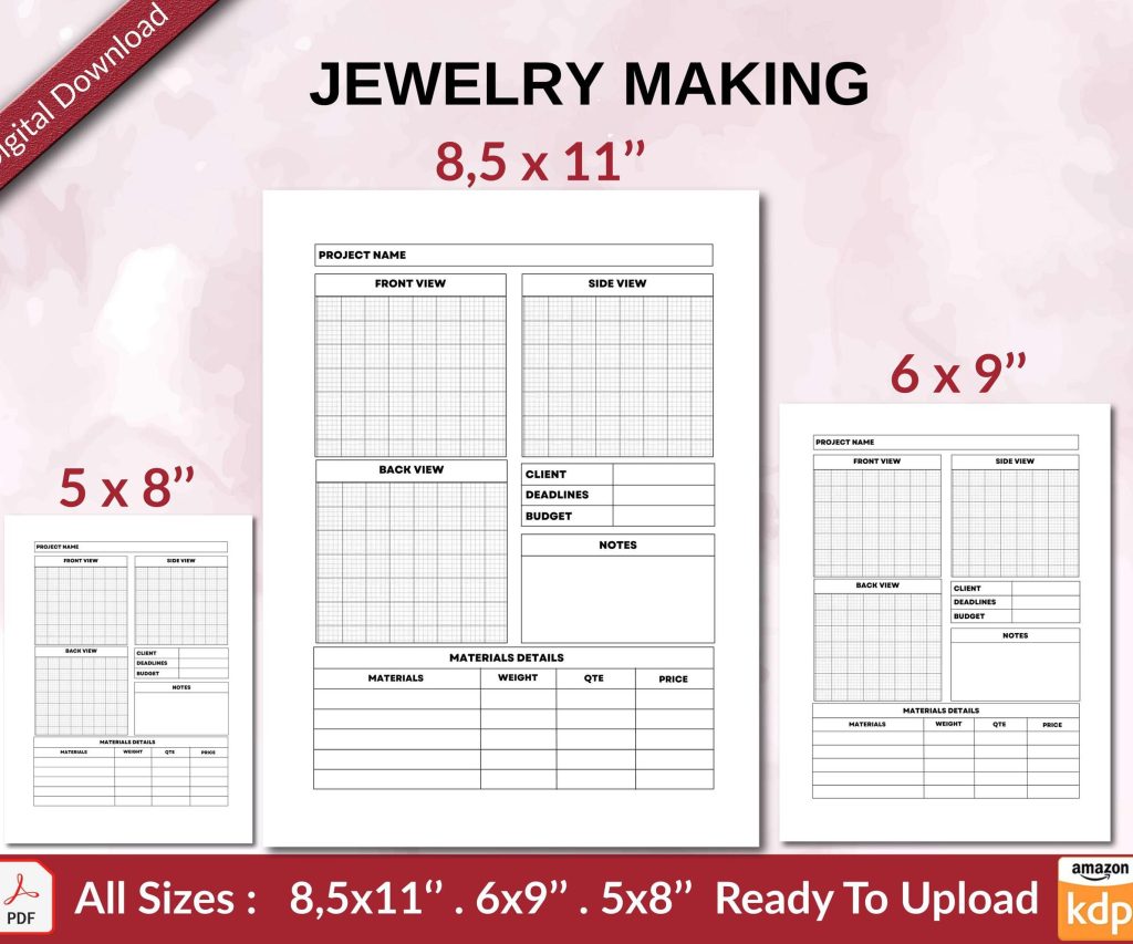JEWELRY MAKING 120 pages Ready to Upload PDF used as Low Content Planner tracker or Log Book KDP, Size 6×9 8.5×11 5×8 Commercial Use