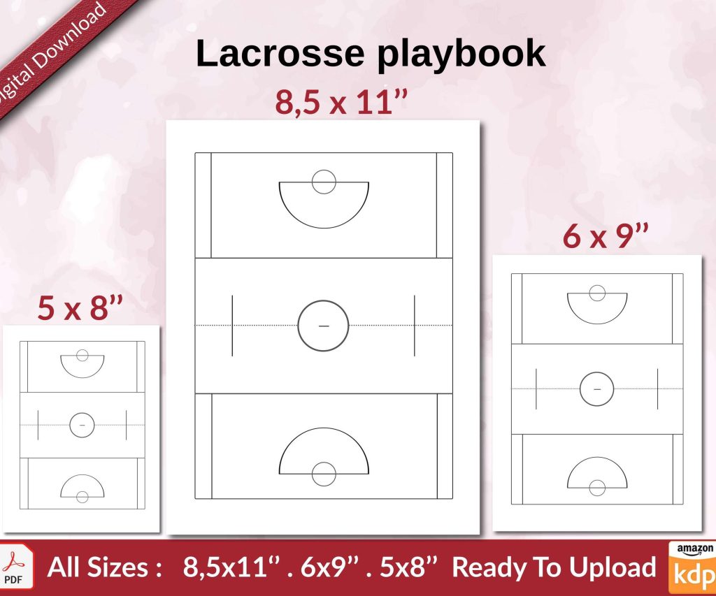 Lacrosse playbook 120 pages Ready to Upload PDF used as Low Content Planner tracker or Log Book KDP, Size 6×9 8.5×11 5×8 Commercial Use