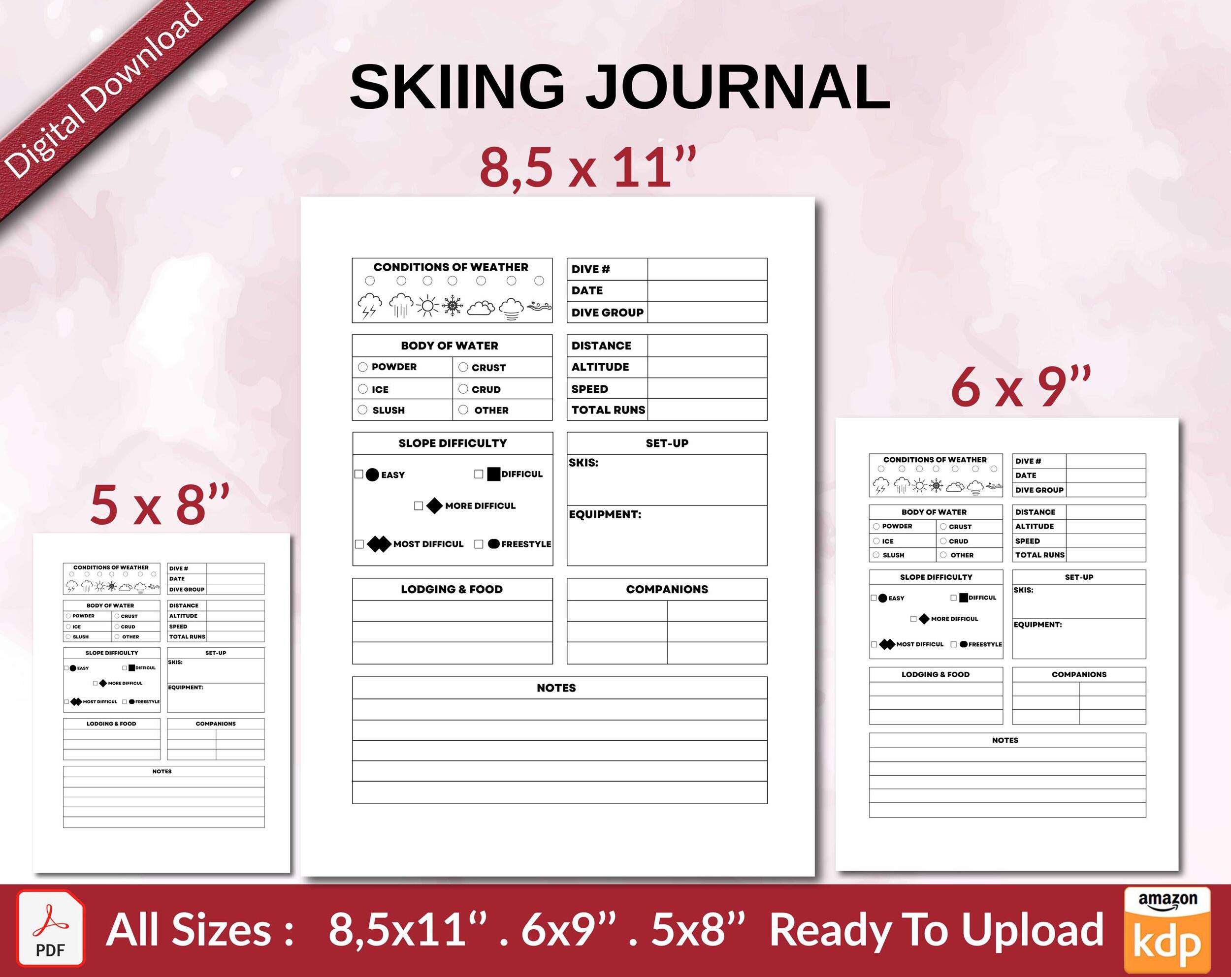 SKIING JOURNAL 120 pages Ready to Upload PDF used as Low Content Planner tracker or Log Book KDP, Size 6×9 8.5×11 5×8 Commercial Use SKIING JOURNAL 120 pages Ready to Upload PDF used as Low Content Planner tracker or Log Book KDP, Size 6×9 8.5×11 5×8 Commercial Use
