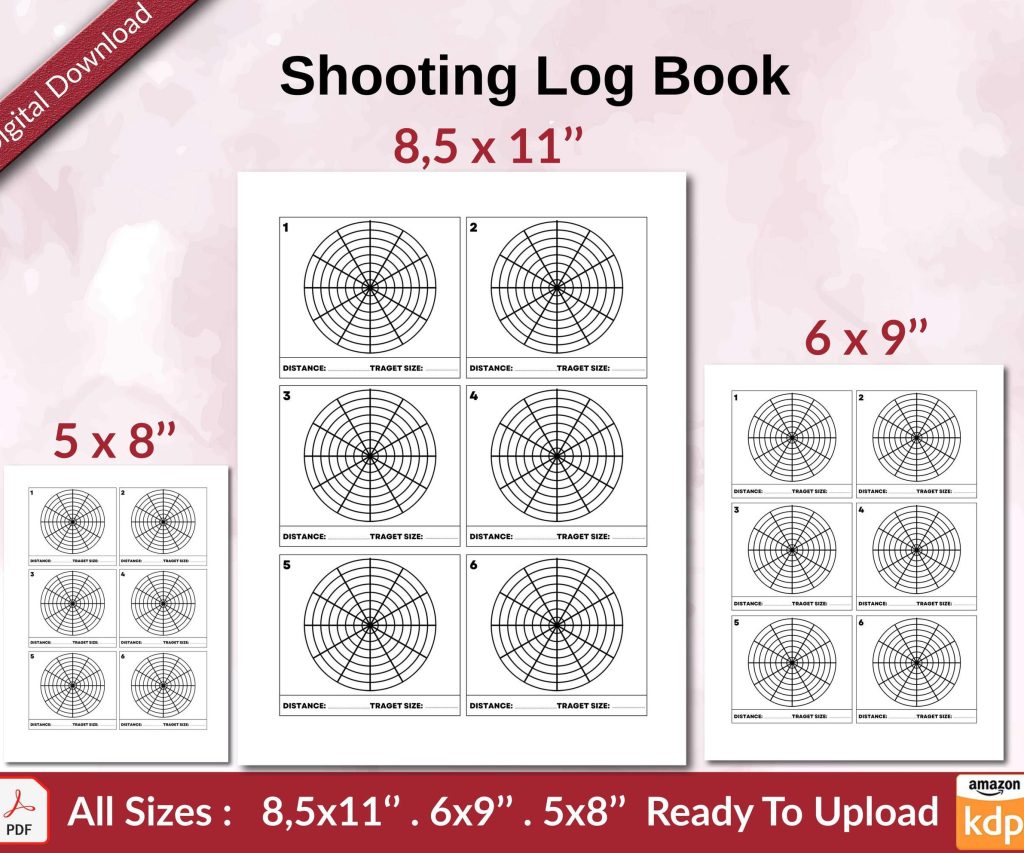 Shooting Log Book 120 pages Ready to Upload PDF used as Low Content Planner tracker or Log Book KDP, Size 6×9 8.5×11 5×8 Commercial Use