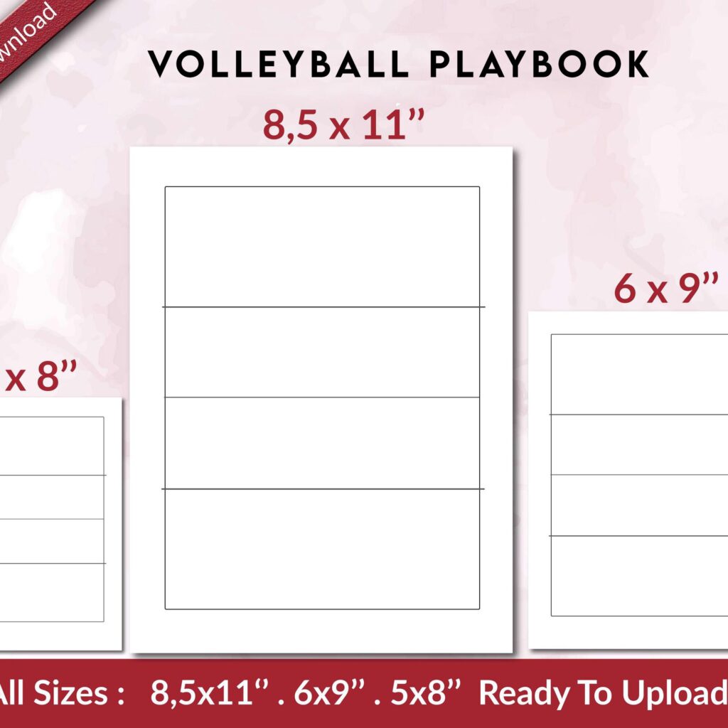 Volleyball Playbook 120 pages Ready to Upload PDF used as Low Content Planner tracker or Log Book KDP, Size 6×9 8.5×11 5×8 Commercial Use