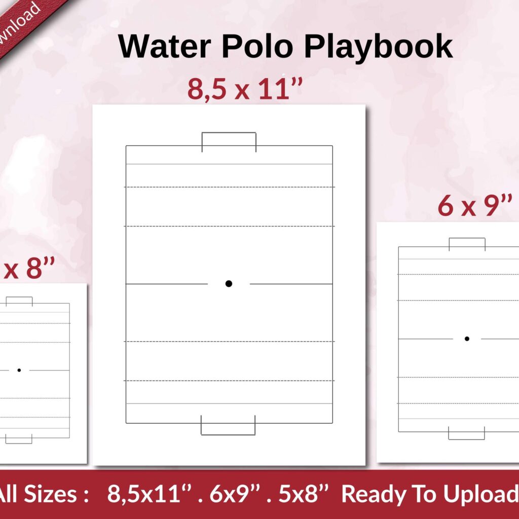 Water Polo Playbook 120 pages Ready to Upload PDF used as Low Content Planner tracker or Log Book KDP, Size 6×9 8.5×11 5×8 Commercial Use
