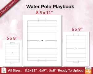Water Polo Playbook 120 pages Ready to Upload PDF used as Low Content Planner tracker or Log Book KDP, Size 6×9 8.5×11 5×8 Commercial Use