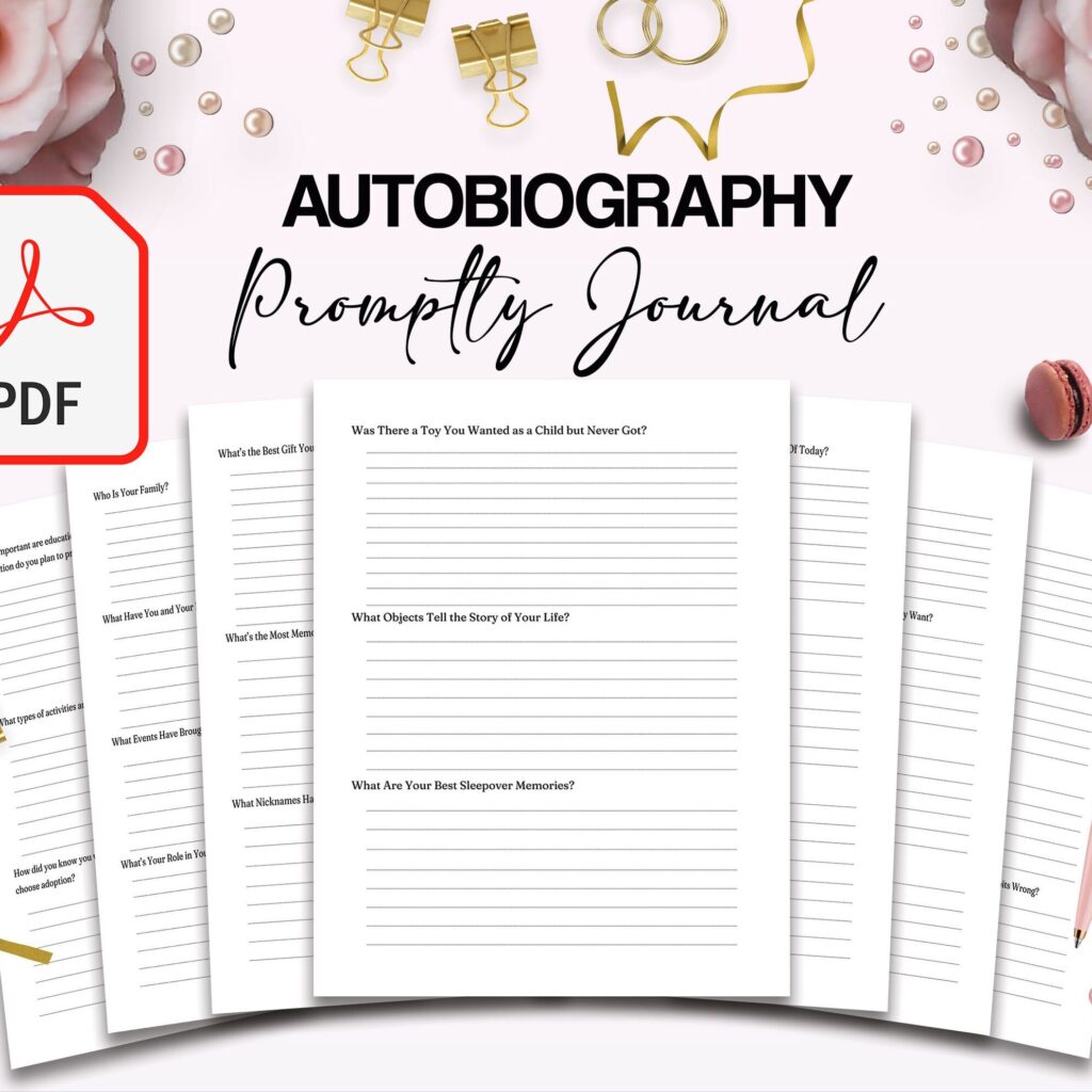 Autobiography Promptly Journal 100 Pages, autobiography journals, 8.5×11″ KDP Planner interior COMMERCIAL Use