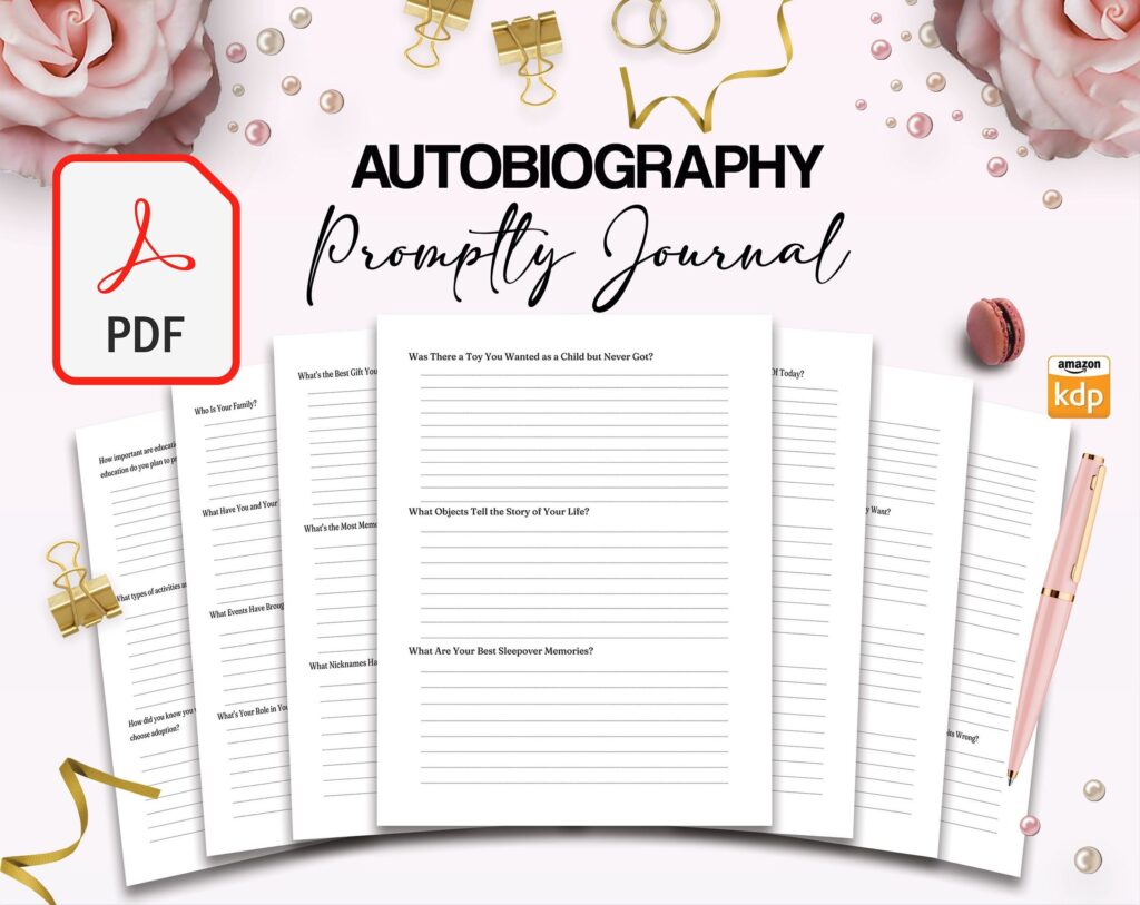 Autobiography Promptly Journal 100 Pages, autobiography journals, 8.5×11″ KDP Planner interior COMMERCIAL Use