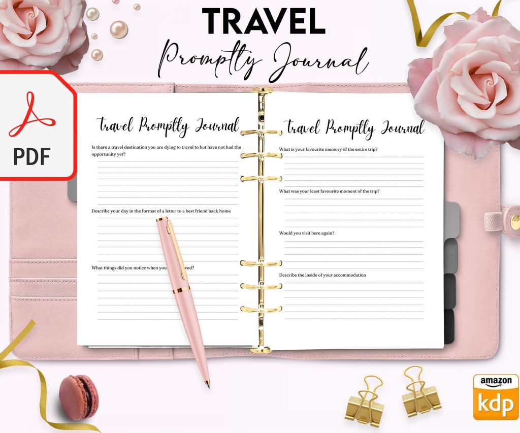 Travel Promptly Journal 36 Pages Templates, 8.5×11″ KDP Planner interior COMMERCIAL Use
