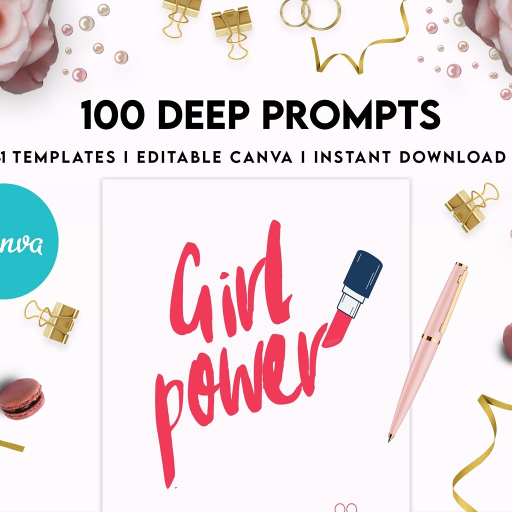 100 Journal Prompts, Deep thought Prompts, Prompts Mental Health Journal, Self Care Journal, Writing Prompts, Canva Editable Templates, Kdp interior
