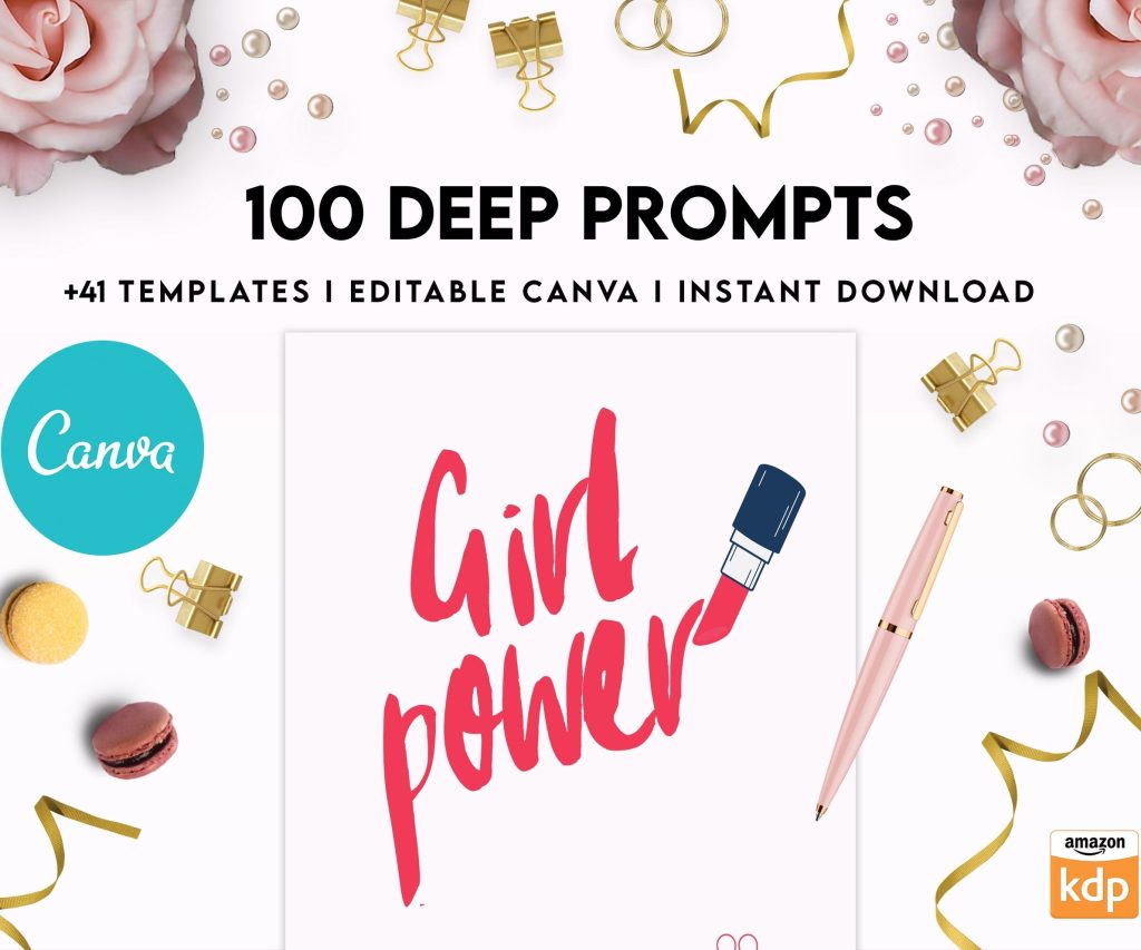100 Journal Prompts, Deep thought Prompts, Prompts Mental Health Journal, Self Care Journal, Writing Prompts, Canva Editable Templates, Kdp interior
