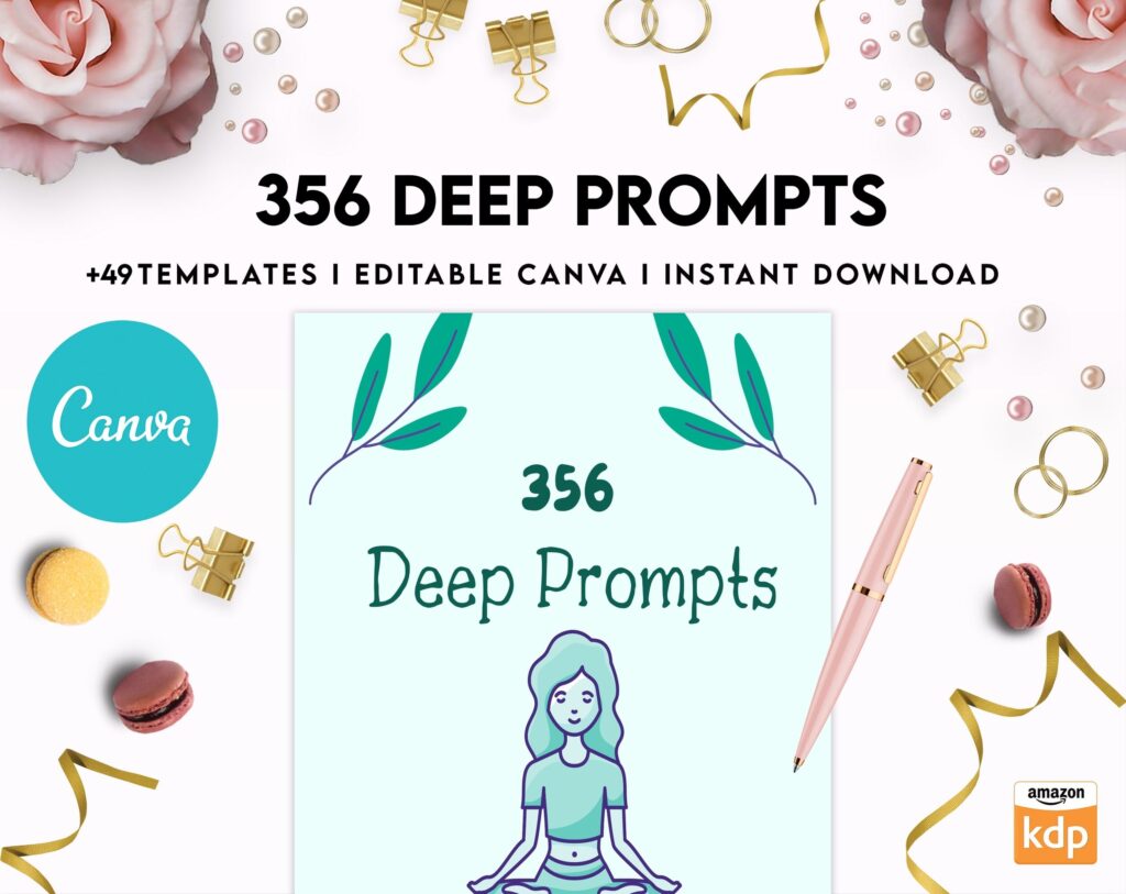 365 Prompts Journal, Mental Health Journal, Self Care Journal, Writing Prompts, Canva Editable Templates, Kdp interior, binder journal