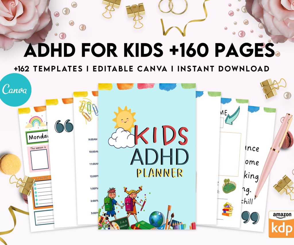 ADHD Planner For Kids , Editable Templates Kids ADHD Planner, Kids School Planner, ADHD Planner Sheets, Colorful Planner, Canva Editable Templates, Kdp interior