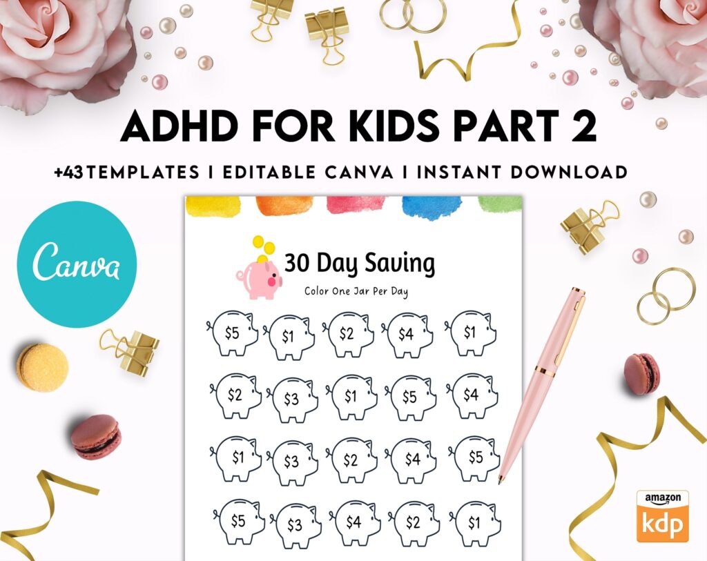 ADHD Planner For Kids , Editable Templates Kids ADHD Planner, Kids School Planner, ADHD Planner Sheets, Colorful Planner, Canva Editable Templates, Kdp interior