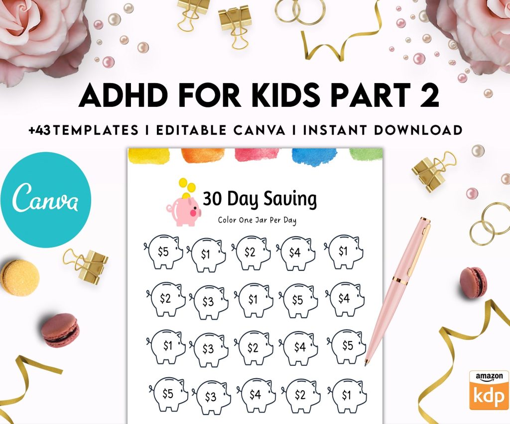 ADHD Planner For Kids , Editable Templates Kids ADHD Planner, Kids School Planner, ADHD Planner Sheets, Colorful Planner, Canva Editable Templates, Kdp interior