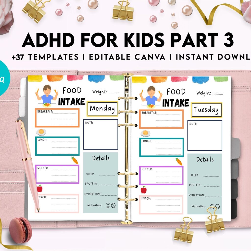 ADHD Planner For Kids , Editable Templates Kids ADHD Planner, Kids School Planner, ADHD Planner Sheets, Colorful Planner, Canva Editable Templates, Kdp interior