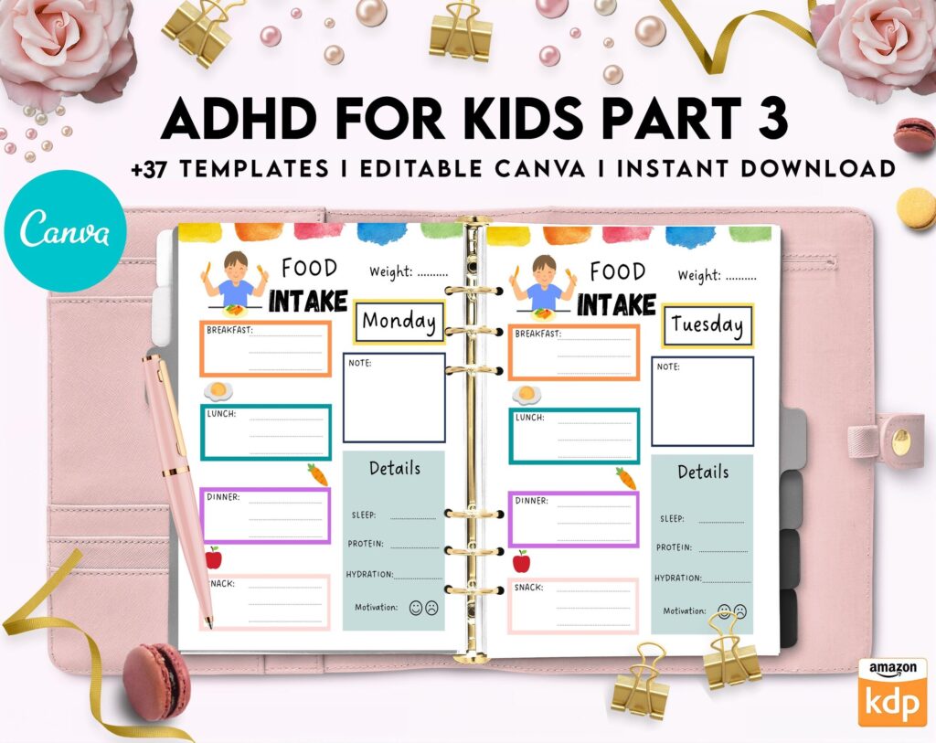 ADHD Planner For Kids , Editable Templates Kids ADHD Planner, Kids School Planner, ADHD Planner Sheets, Colorful Planner, Canva Editable Templates, Kdp interior