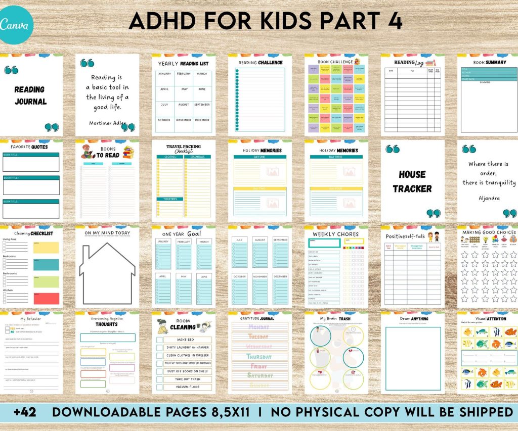ADHD Planner For Kids , Editable Templates Kids ADHD Planner, Kids School Planner, ADHD Planner Sheets, Colorful Planner, Canva Editable Templates, Kdp interior