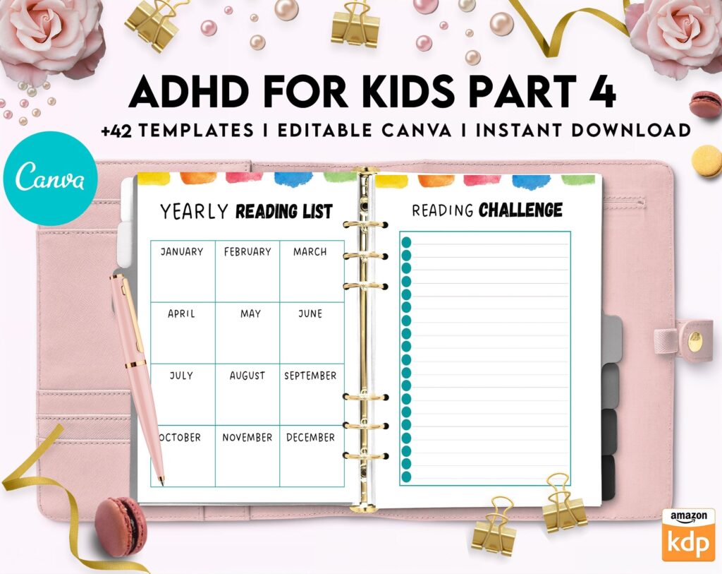 ADHD Planner For Kids , Editable Templates Kids ADHD Planner, Kids School Planner, ADHD Planner Sheets, Colorful Planner, Canva Editable Templates, Kdp interior