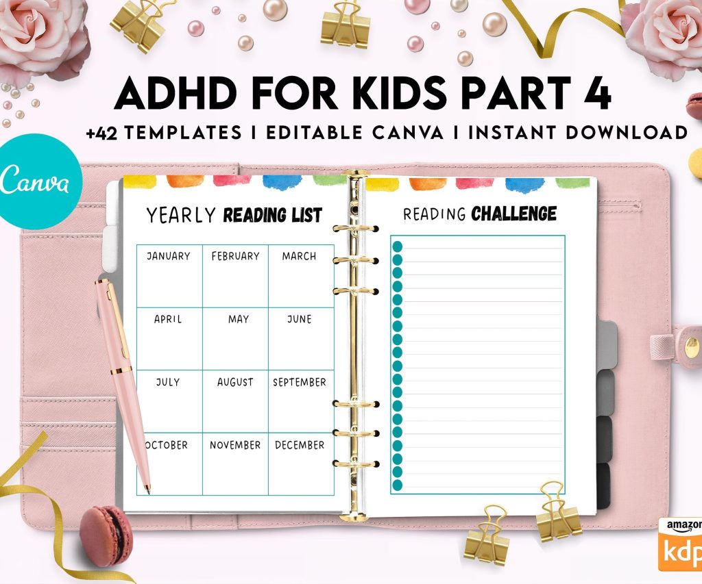 ADHD Planner For Kids , Editable Templates Kids ADHD Planner, Kids School Planner, ADHD Planner Sheets, Colorful Planner, Canva Editable Templates, Kdp interior