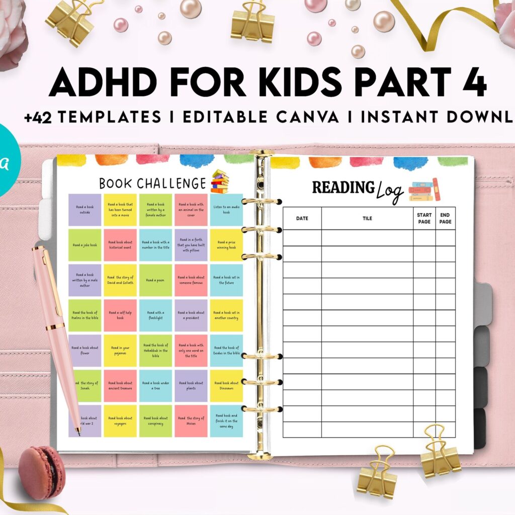 ADHD Planner For Kids , Editable Templates Kids ADHD Planner, Kids School Planner, ADHD Planner Sheets, Colorful Planner, Canva Editable Templates, Kdp interior