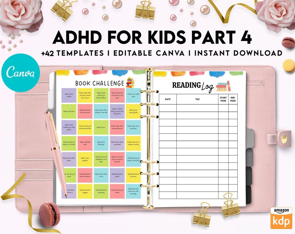 ADHD Planner For Kids , Editable Templates Kids ADHD Planner, Kids School Planner, ADHD Planner Sheets, Colorful Planner, Canva Editable Templates, Kdp interior