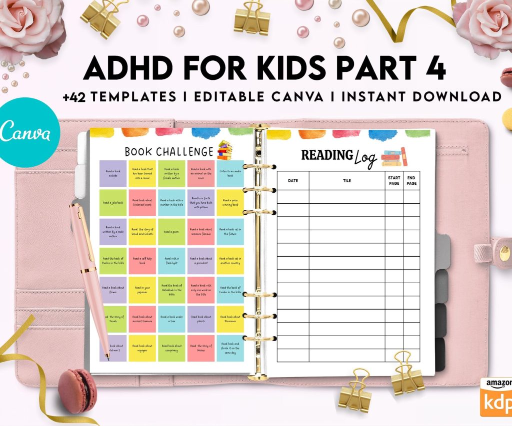 ADHD Planner For Kids , Editable Templates Kids ADHD Planner, Kids School Planner, ADHD Planner Sheets, Colorful Planner, Canva Editable Templates, Kdp interior
