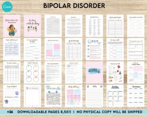 Bipolar Disorder Therapy Journal: Mental Health, Depression, Anxiety, Mood Swings, Manic, Depressive, Canva Editable Templates, Kdp interior