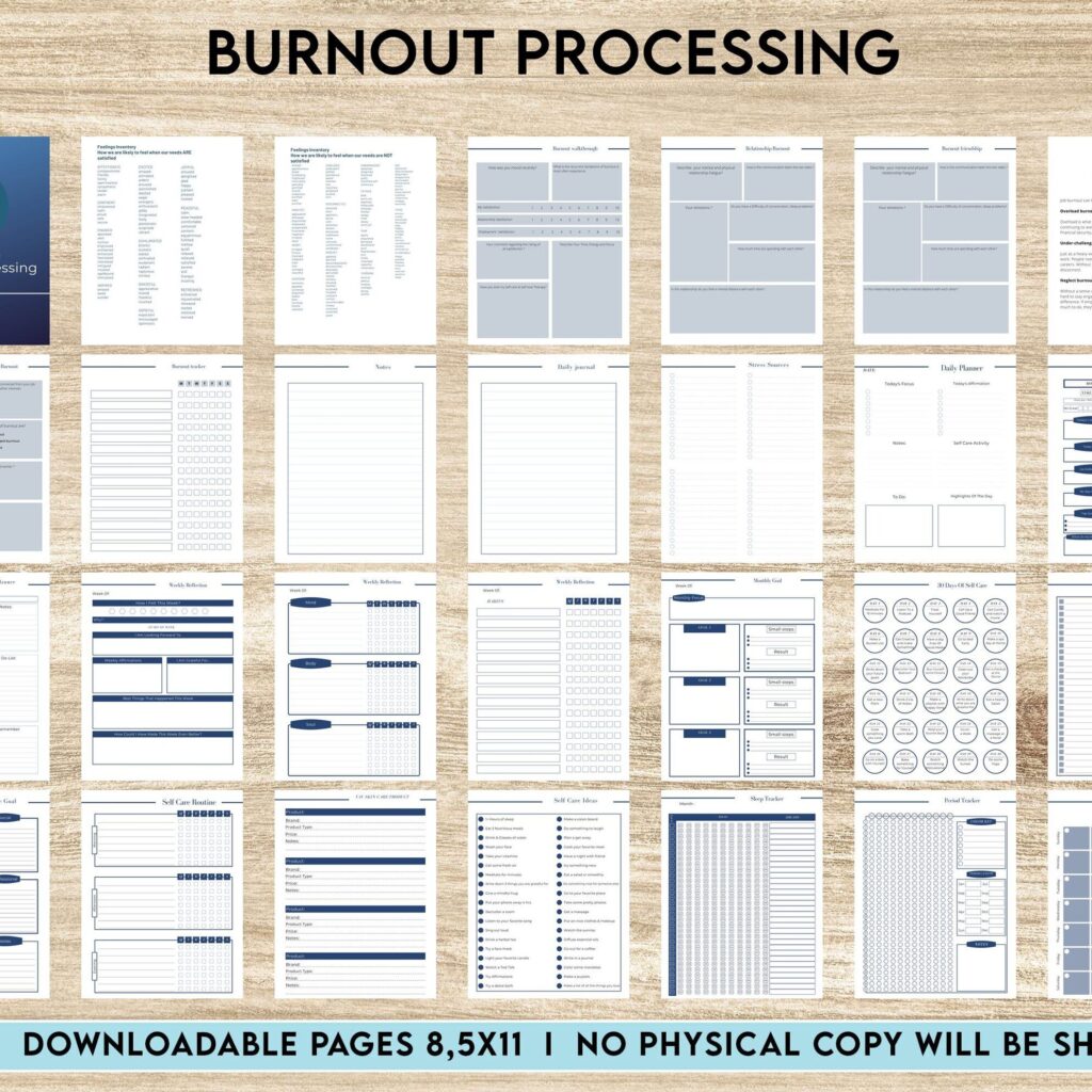 Burnout Processing Journal, Stress Employment Burnout, Relationship Burnout, Emotional Burnout, Burnout & Anxiety, Mental Health Journal Canva Editable Templates, Kdp interior