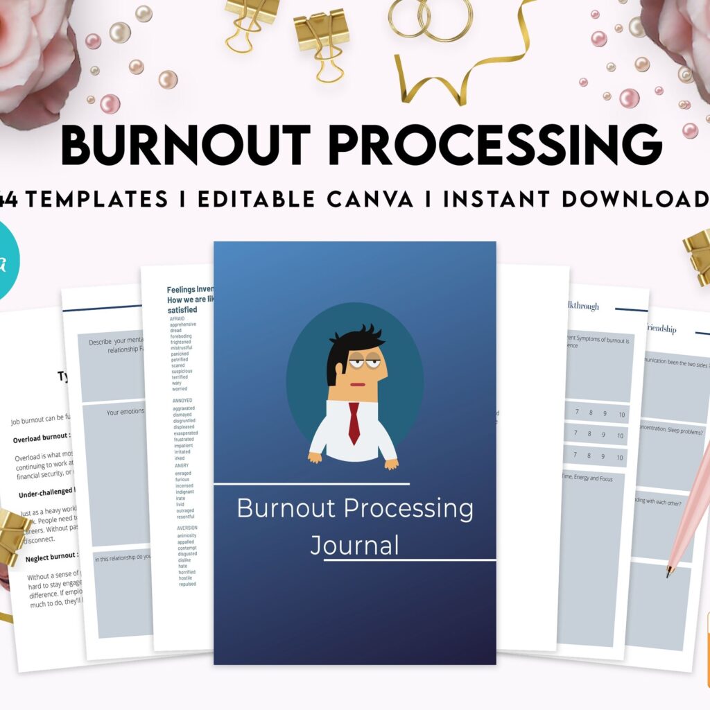 Burnout Processing Journal, Stress Employment Burnout, Relationship Burnout, Emotional Burnout, Burnout & Anxiety, Mental Health Journal Canva Editable Templates, Kdp interior