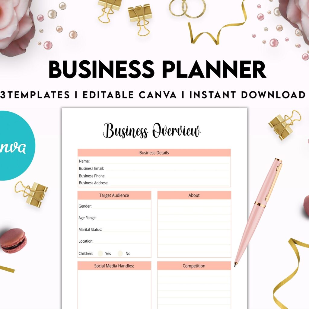 Editable Templates Business Planner, Small Business Plan, Online Business planner, Business Planner Sheets, Canva Editable Templates, Kdp interior