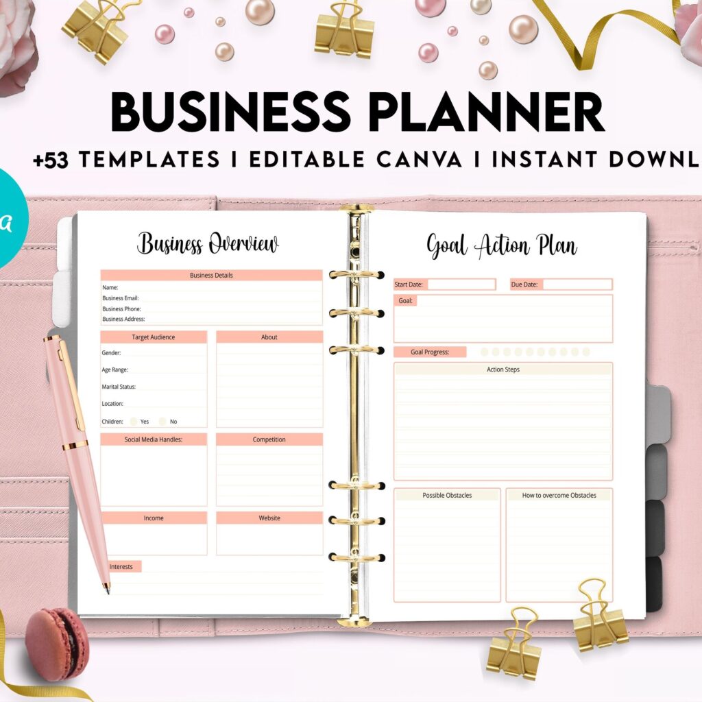 Editable Templates Business Planner, Small Business Plan, Online Business planner, Business Planner Sheets, Canva Editable Templates, Kdp interior