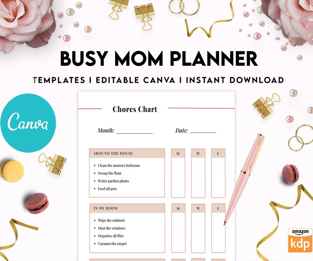 Busy Mom Planner, Home Management Planner Editable Templates, House Binder, Home Organization Planner, Canva Editable Templates, Kdp interior