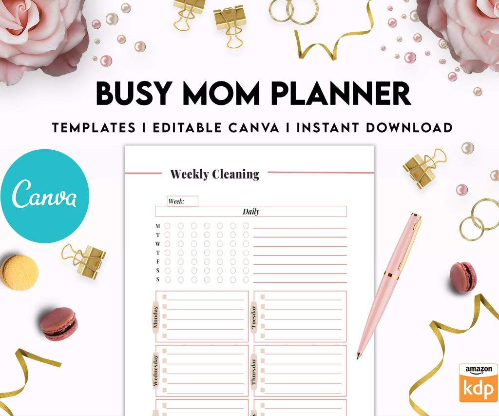 Busy Mom Planner, Home Management Planner Editable Templates, House Binder, Home Organization Planner, Canva Editable Templates, Kdp interior