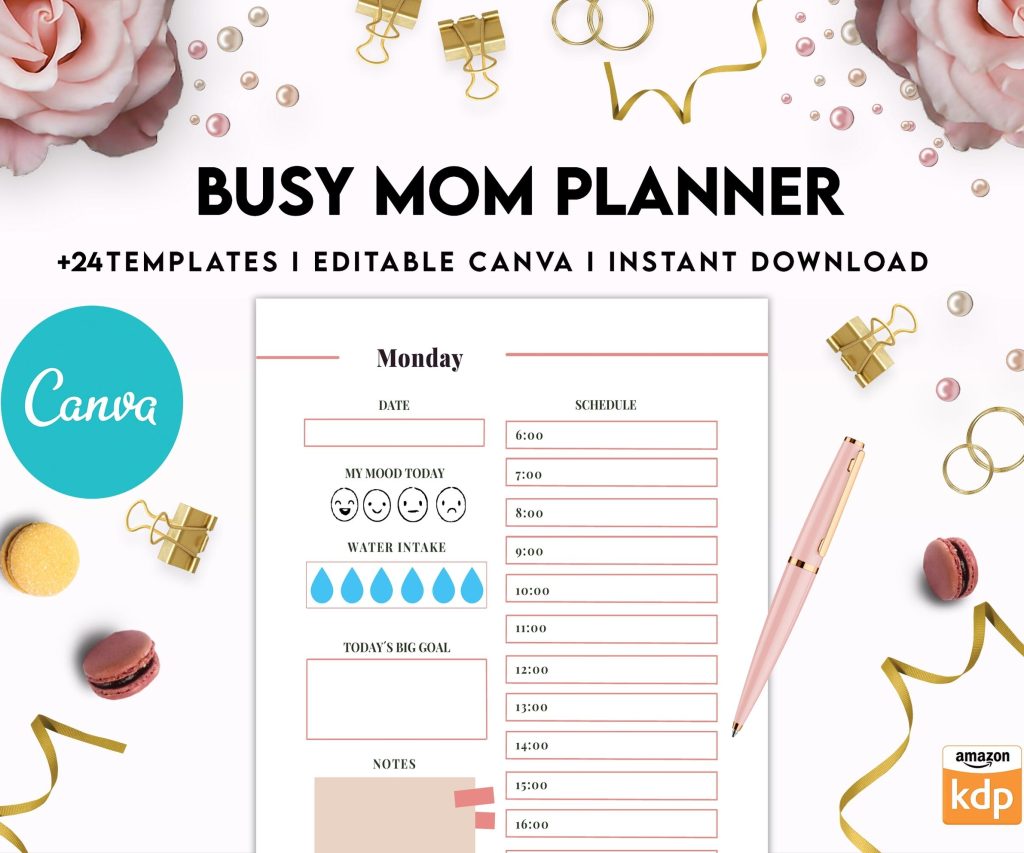 Busy Mom Planner, Home Management Planner Editable Templates, House Binder, Home Organization Planner, Canva Editable Templates, Kdp interior
