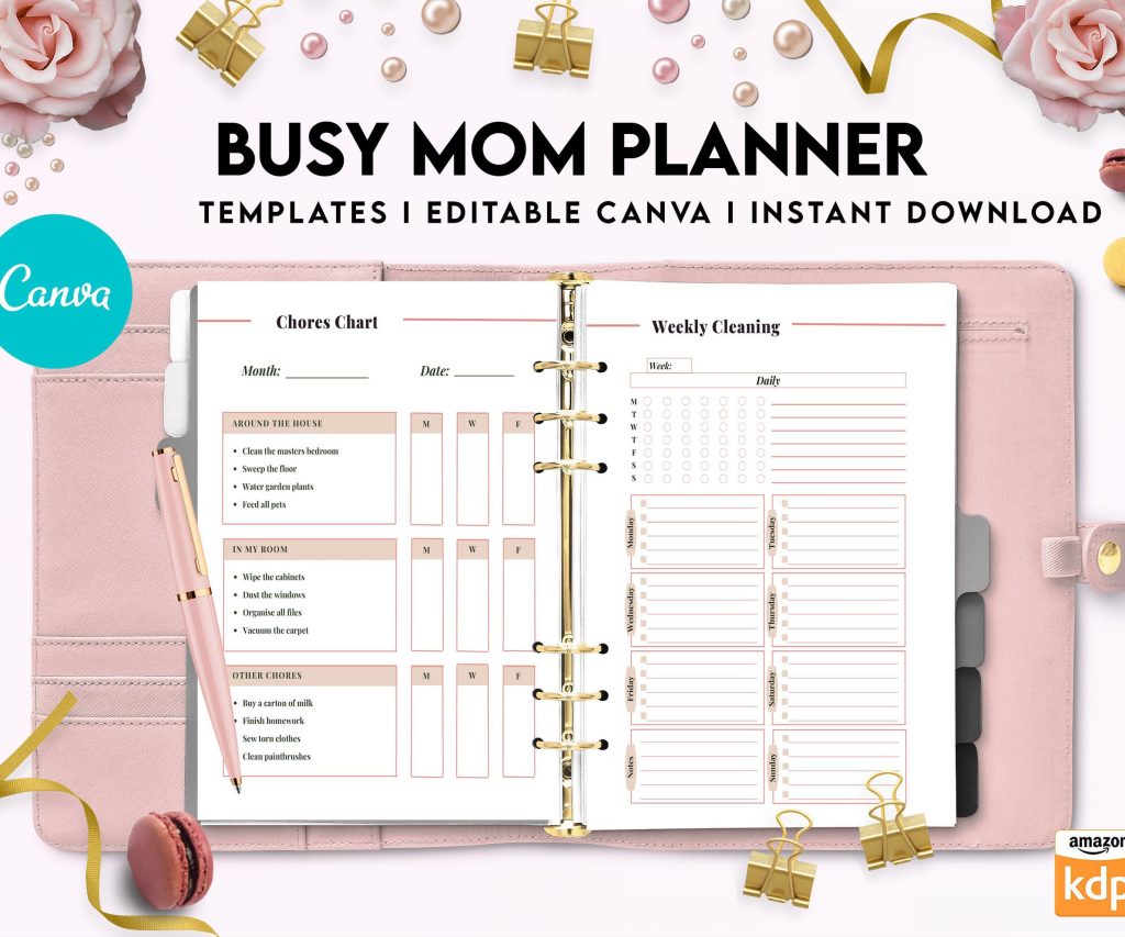 Busy Mom Planner, Home Management Planner Editable Templates, House Binder, Home Organization Planner, Canva Editable Templates, Kdp interior