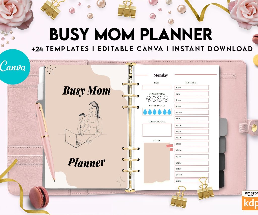 Busy Mom Planner, Home Management Planner Editable Templates, House Binder, Home Organization Planner, Canva Editable Templates, Kdp interior