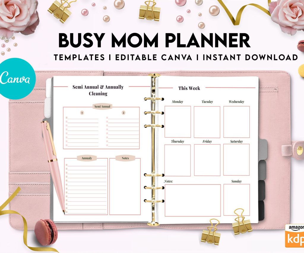 Busy Mom Planner, Home Management Planner Editable Templates, House Binder, Home Organization Planner, Canva Editable Templates, Kdp interior