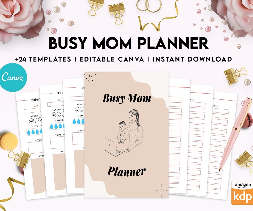 Busy Mom Planner, Home Management Planner Editable Templates, House Binder, Home Organization Planner, Canva Editable Templates, Kdp interior