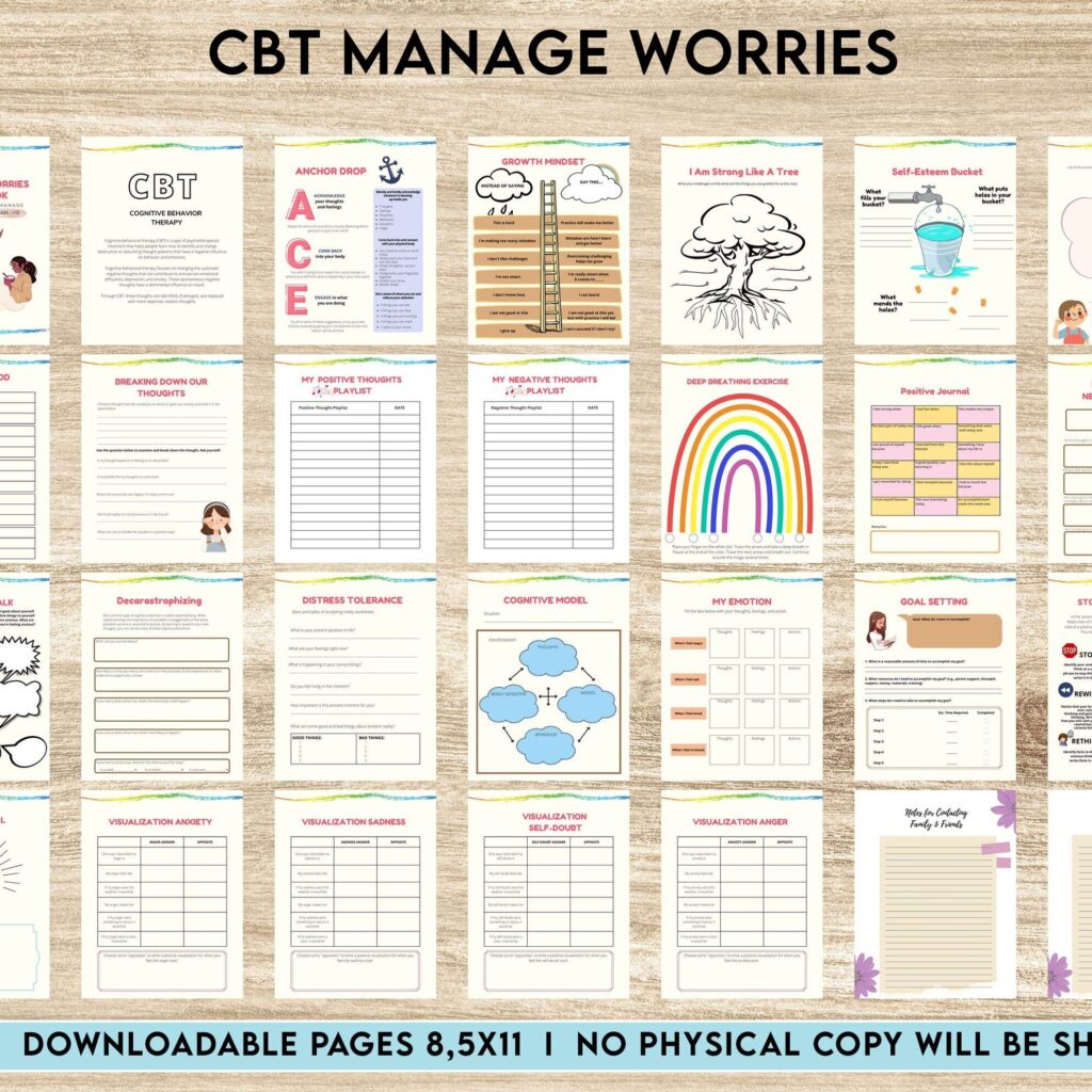 CBT activity book for Adults and kids age 12+, therapy worksheets, therapy tools, therapy resources, zones of regulation, anxiety, Canva Editable Templates, Kdp interior