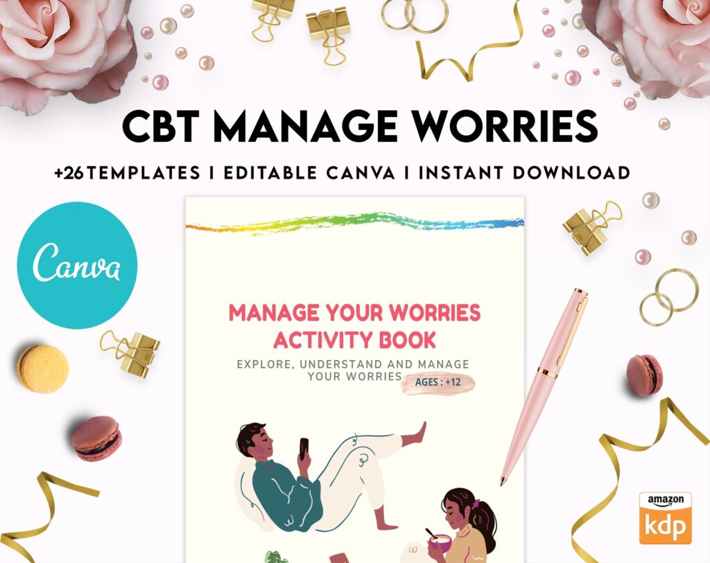 CBT activity book for Adults and kids age 12+, therapy worksheets, therapy tools, therapy resources, zones of regulation, anxiety, Canva Editable Templates, Kdp interior