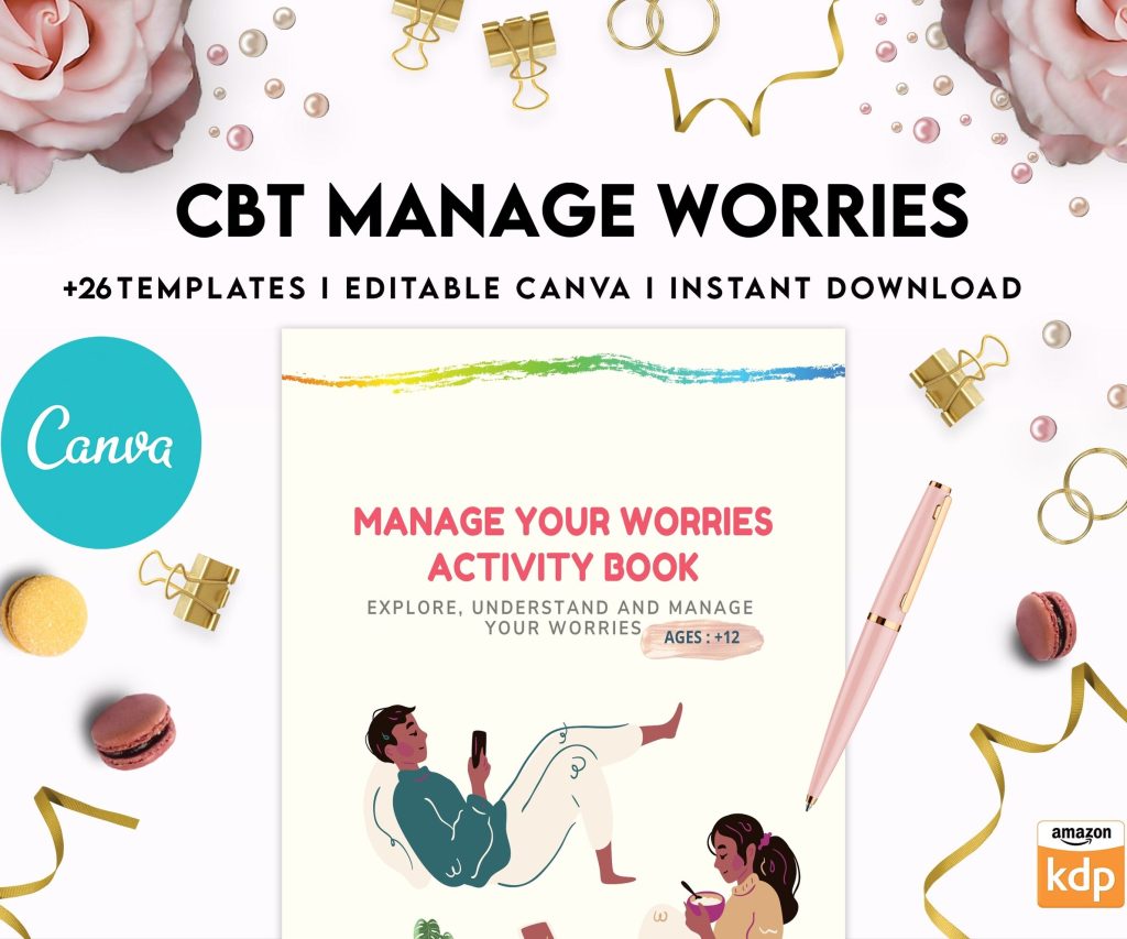 CBT activity book for Adults and kids age 12+, therapy worksheets, therapy tools, therapy resources, zones of regulation, anxiety, Canva Editable Templates, Kdp interior