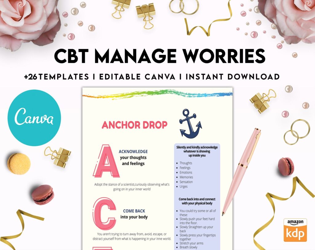 CBT activity book for Adults and kids age 12+, therapy worksheets, therapy tools, therapy resources, zones of regulation, anxiety, Canva Editable Templates, Kdp interior