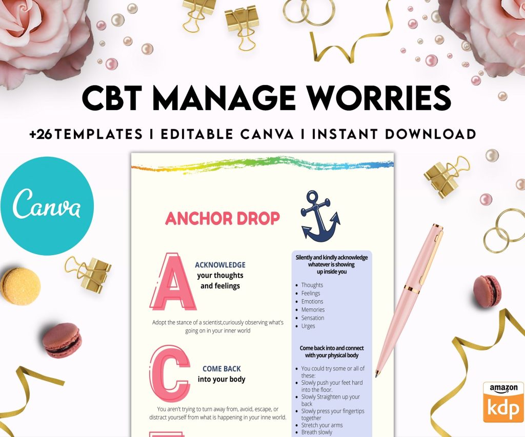 CBT activity book for Adults and kids age 12+, therapy worksheets, therapy tools, therapy resources, zones of regulation, anxiety, Canva Editable Templates, Kdp interior