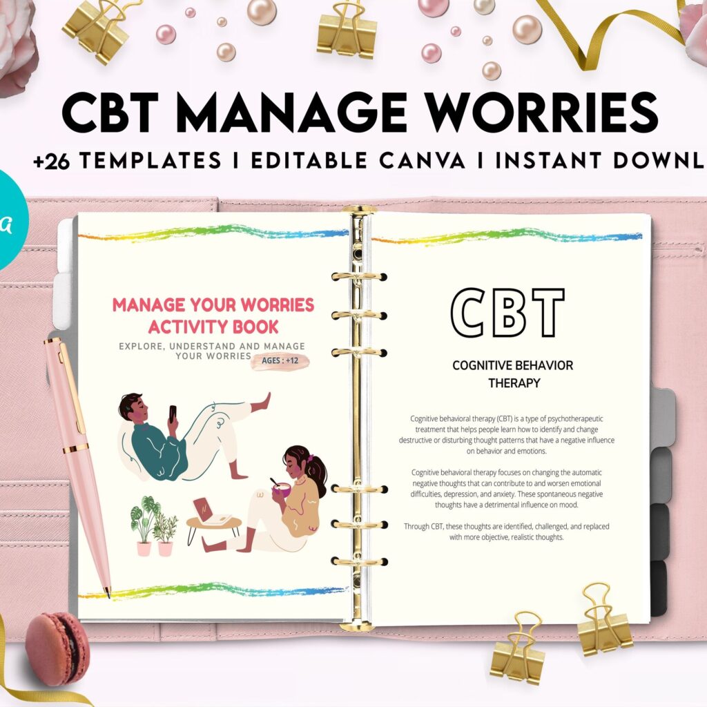 CBT activity book for Adults and kids age 12+, therapy worksheets, therapy tools, therapy resources, zones of regulation, anxiety, Canva Editable Templates, Kdp interior