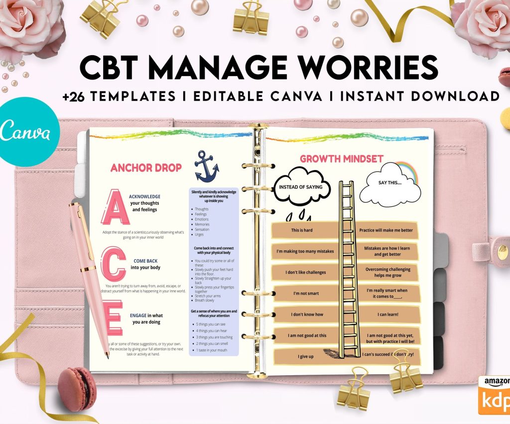 CBT activity book for Adults and kids age 12+, therapy worksheets, therapy tools, therapy resources, zones of regulation, anxiety, Canva Editable Templates, Kdp interior