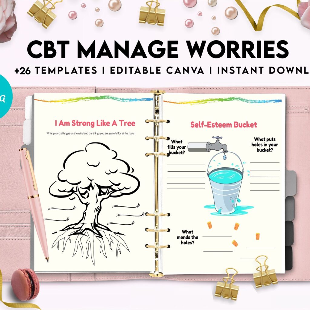 CBT activity book for Adults and kids age 12+, therapy worksheets, therapy tools, therapy resources, zones of regulation, anxiety, Canva Editable Templates, Kdp interior