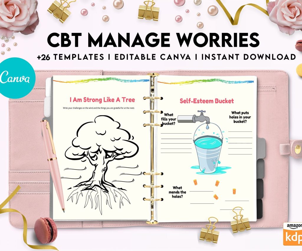 CBT activity book for Adults and kids age 12+, therapy worksheets, therapy tools, therapy resources, zones of regulation, anxiety, Canva Editable Templates, Kdp interior