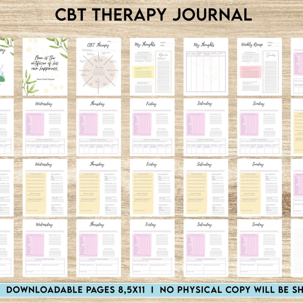 CBT Journal, CBT Worksheet and Planner Bundle, Cognitive Behavioural Therapy, Canva Editable Templates, Kdp interior