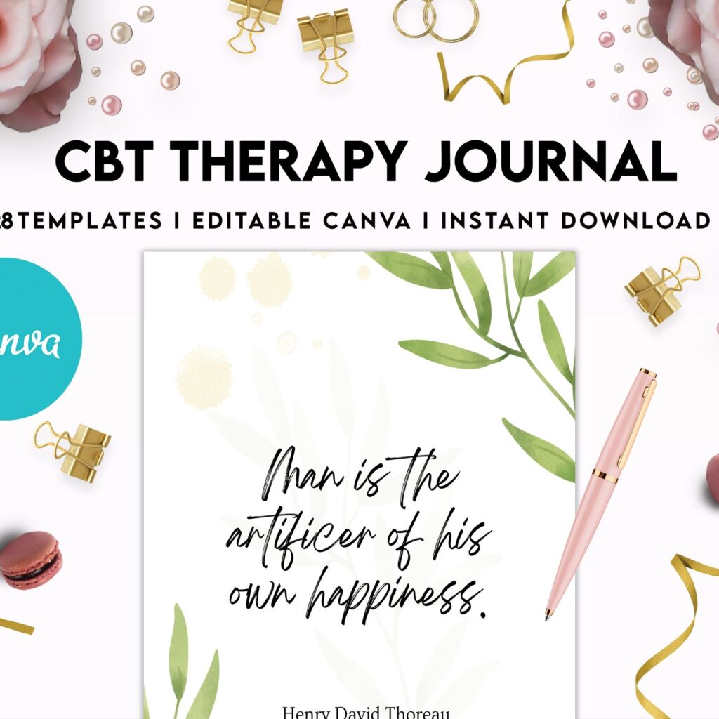 CBT Journal, CBT Worksheet and Planner Bundle, Cognitive Behavioural Therapy, Canva Editable Templates, Kdp interior